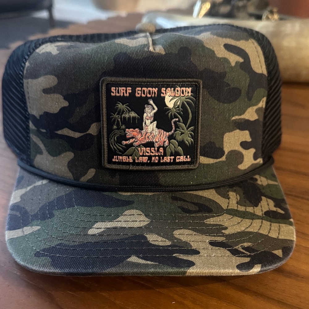 VISSLA Camo Patch Trucker Hat with Jungle Tiger Patch